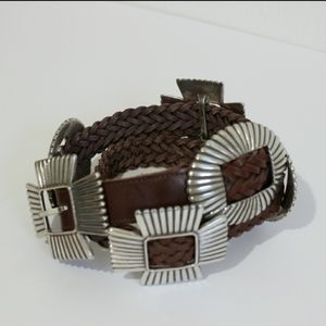Vintage braided conchos leather belt boho